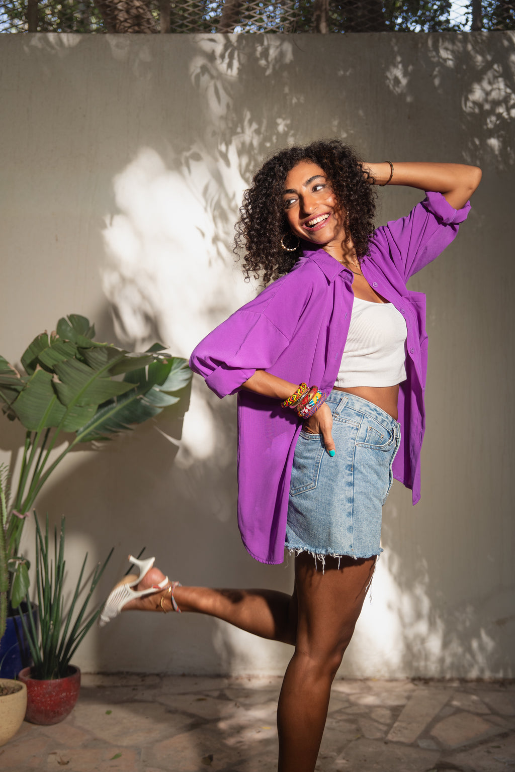 Oversized Premium Crepe Chemise in Violet